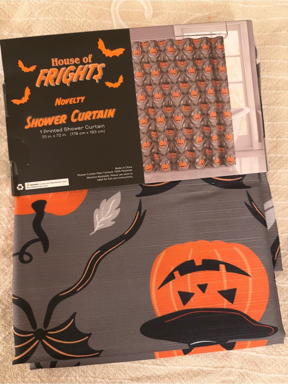 Orange & Gray Pumpkin Shower Curtain